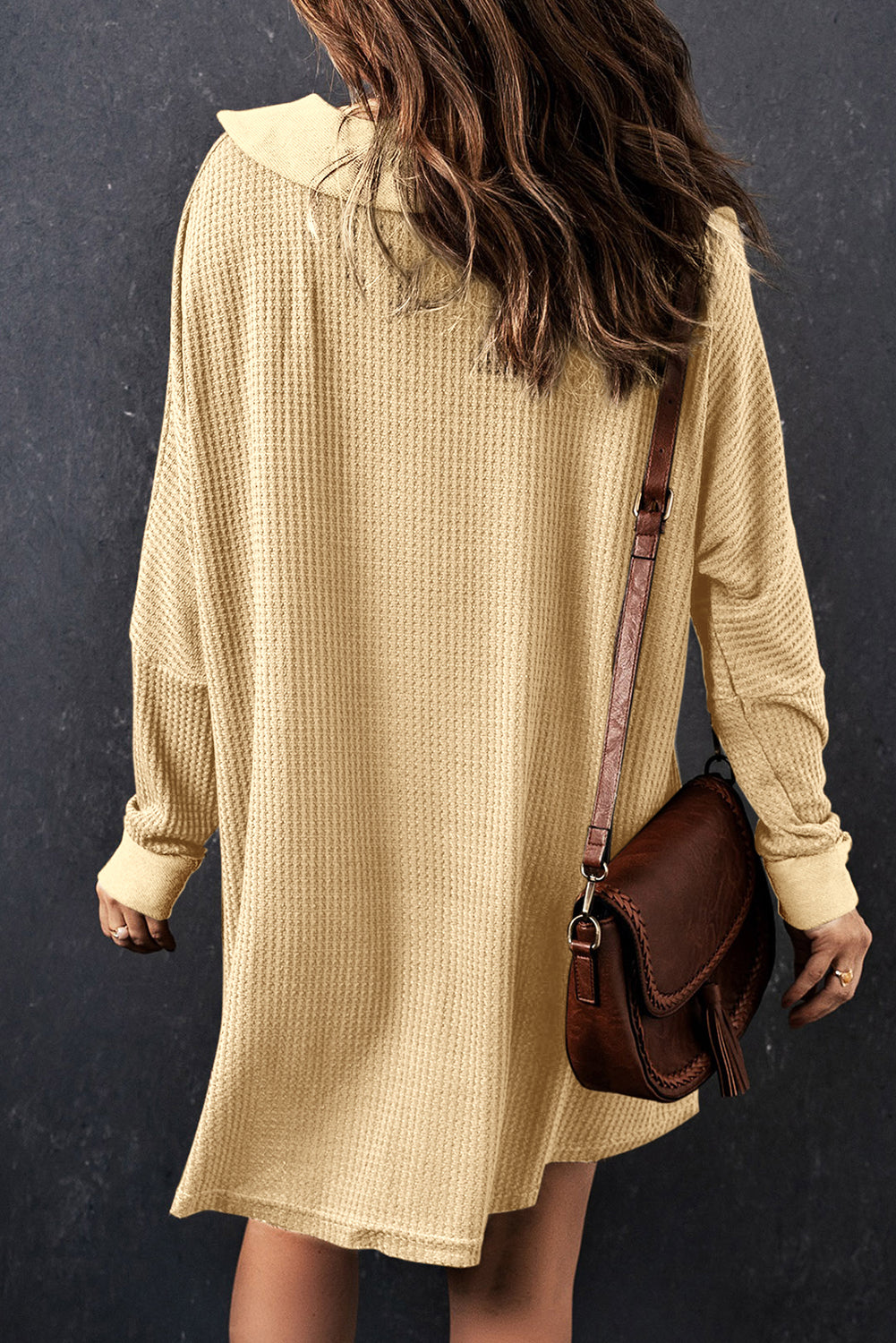 Black Waffle Knit Buttoned Long Sleeve Top