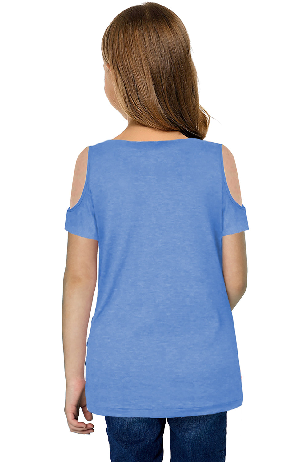 Black Cold Shoulder Twist Girls Short Sleeves Top