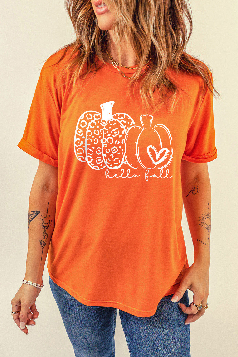 Pumpkin Graphic Print Crewneck Short Sleeve Top