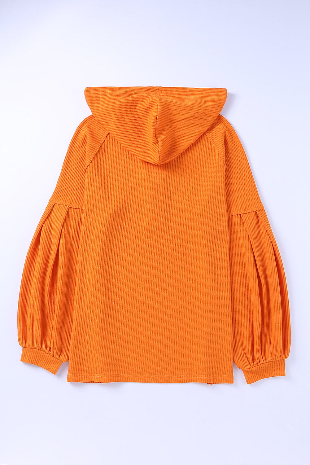 Gray Buttoned V Neck Drop Shoulder Waffle Knit Top