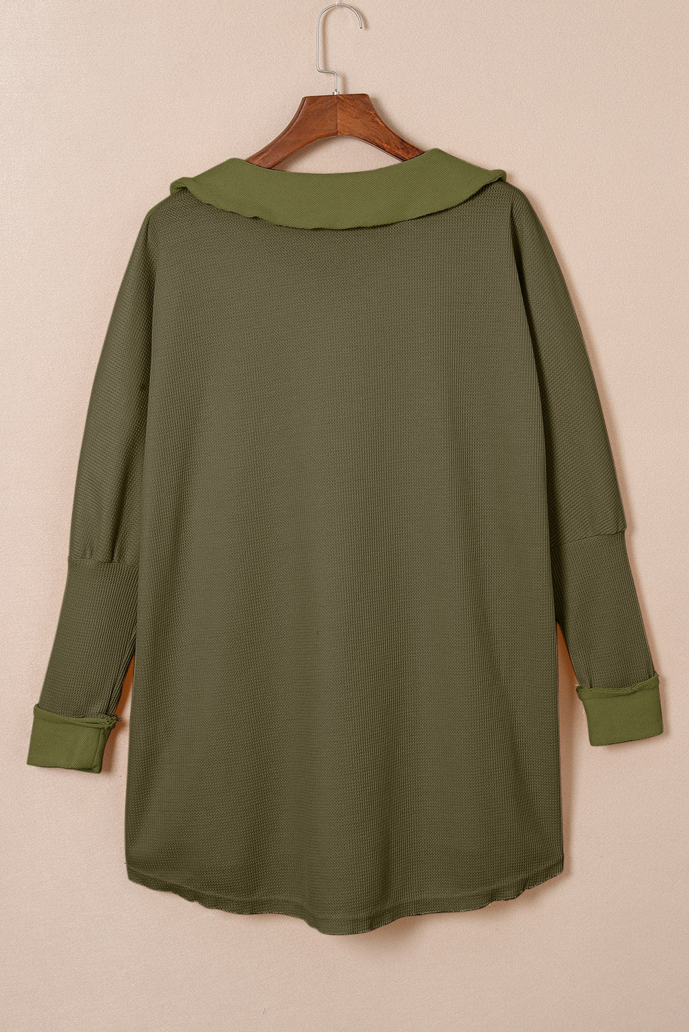 Black Waffle Knit Buttoned Long Sleeve Top