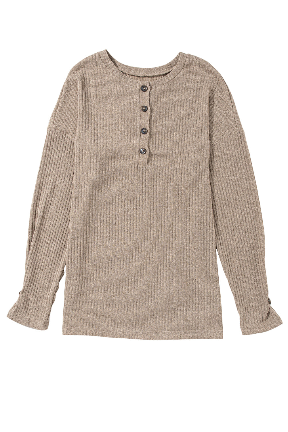 Jungle Green Rib Textured Henley Knit Top