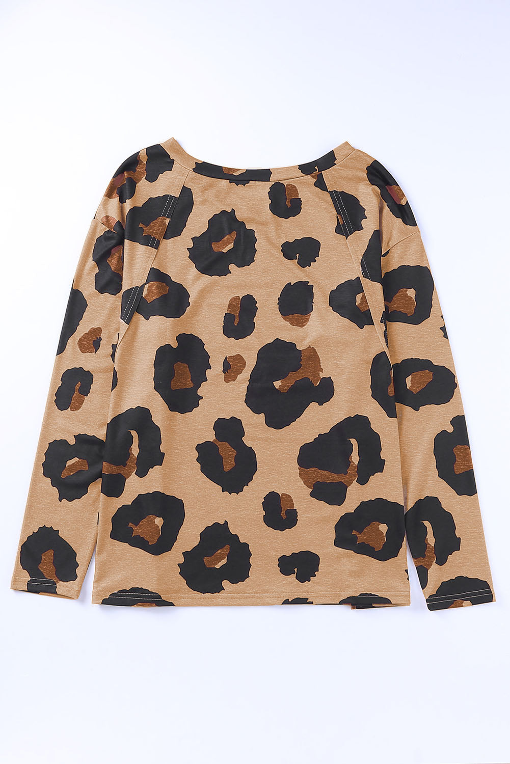 Gray Leopard Print Long Sleeve Loose Top
