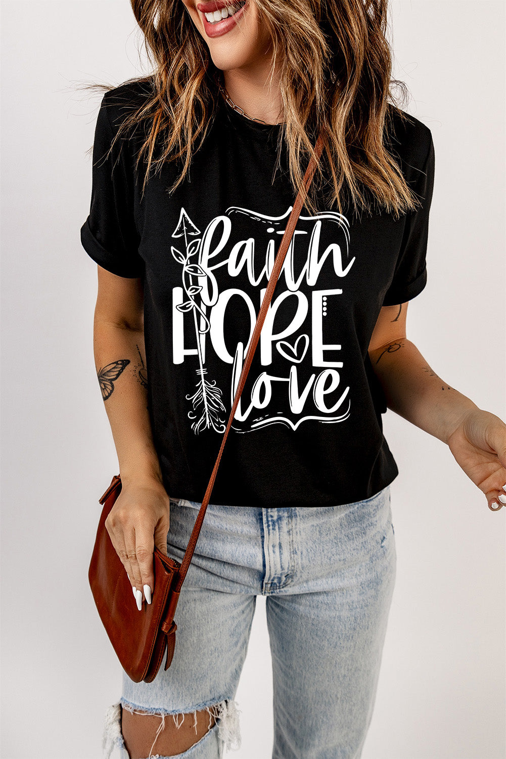 Faith Hope Love Graphic Print Short Sleeve T Shirt