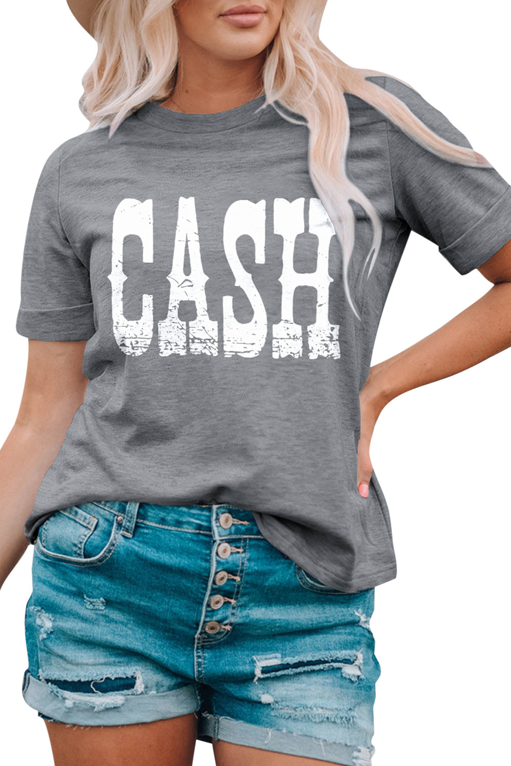 CASH Letter Print Short Sleeve T Shirt