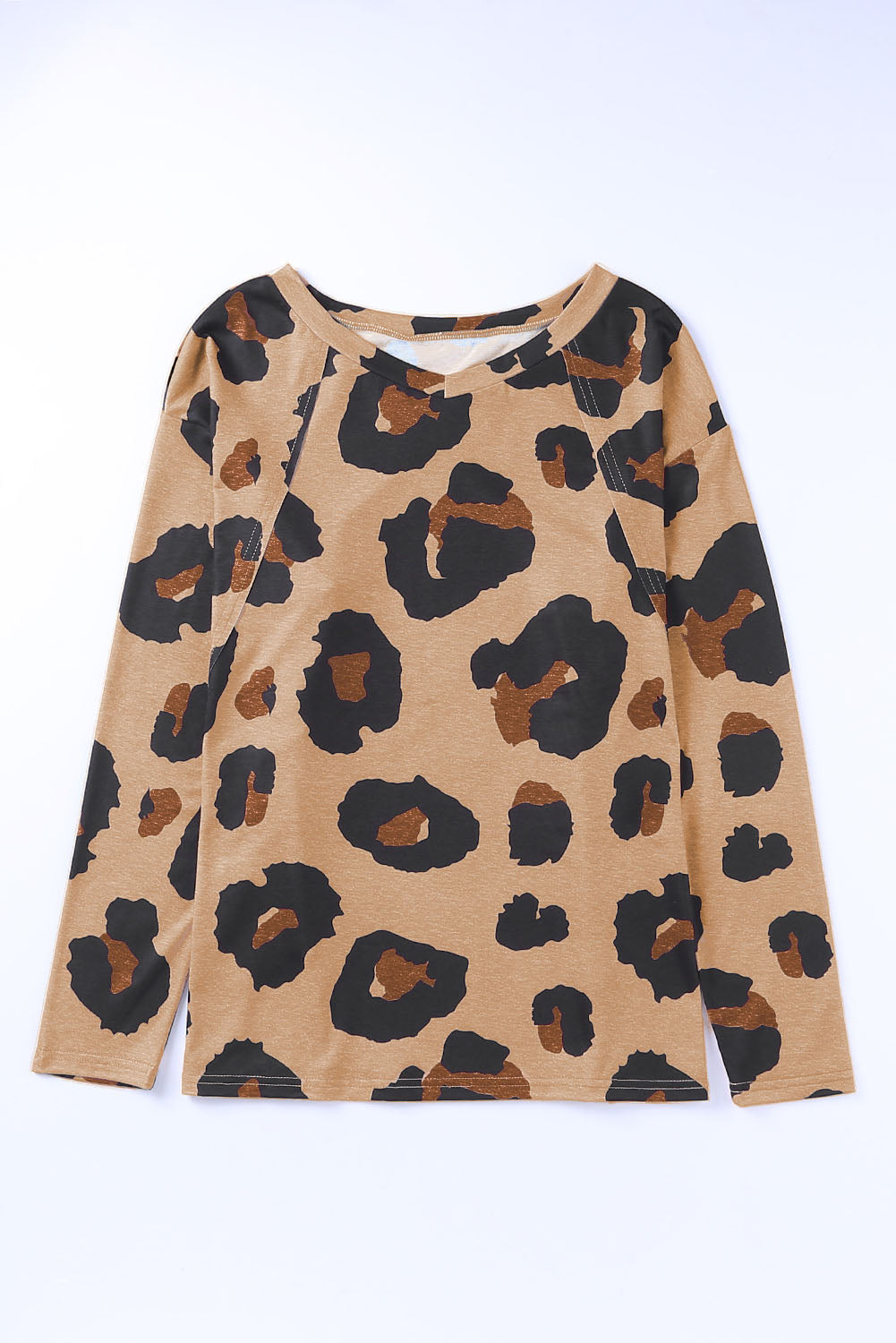 Gray Leopard Print Long Sleeve Loose Top