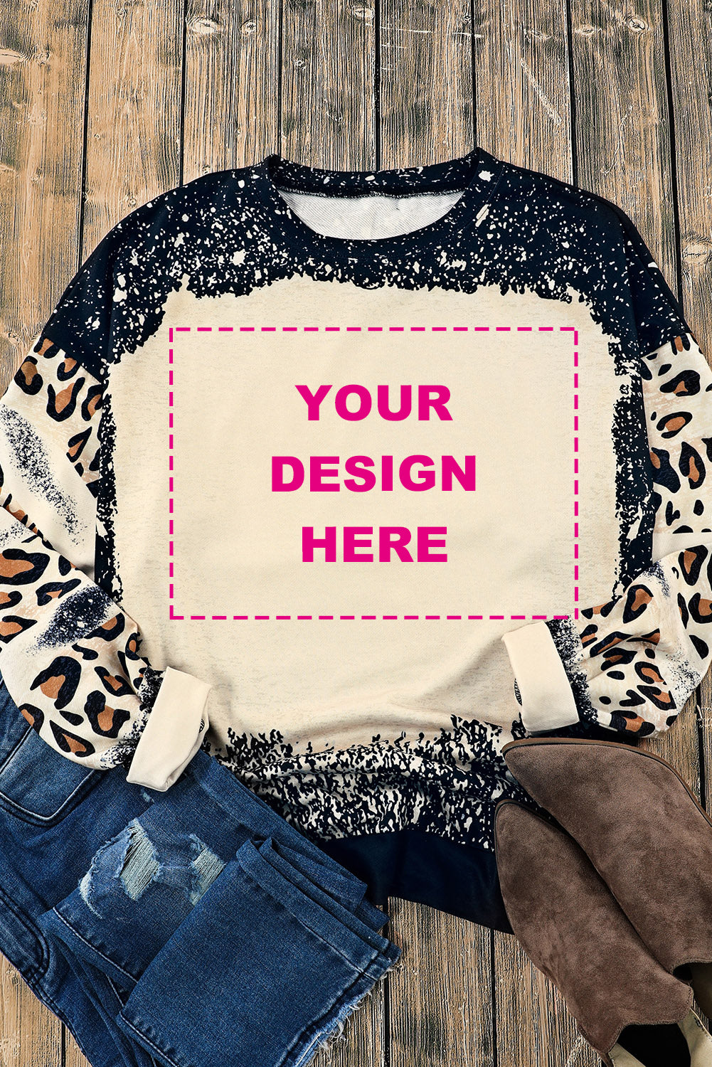 Blank Apparel - Fiery Red Tie Dye Leopard Drop Shoulder Sweatshirt