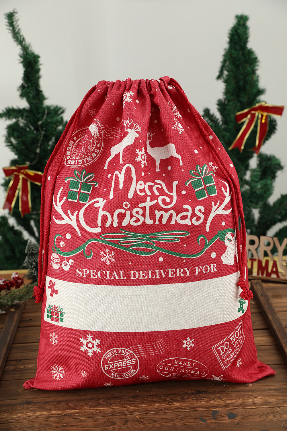 Fiery Red Christmas Drawstring Large Gift Bag