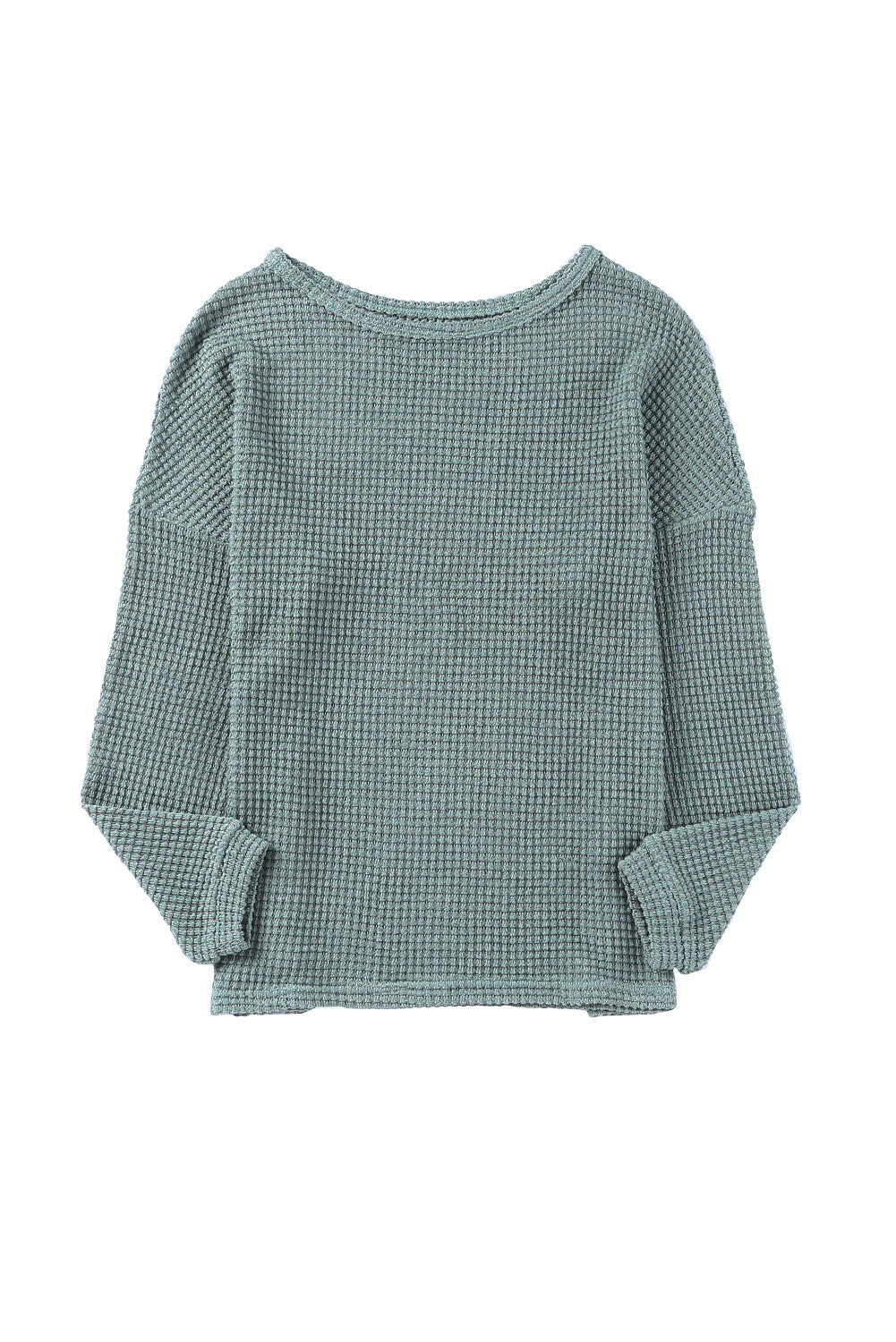 Khaki Waffle Knit Drop Shoulder Long Sleeve Top
