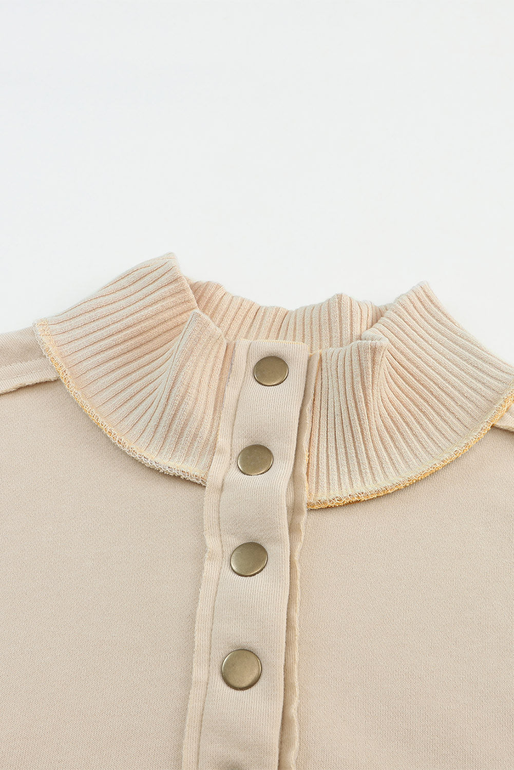 Gray Ribbed Hem Snap Button Neckline Sweatshirt with Pocket