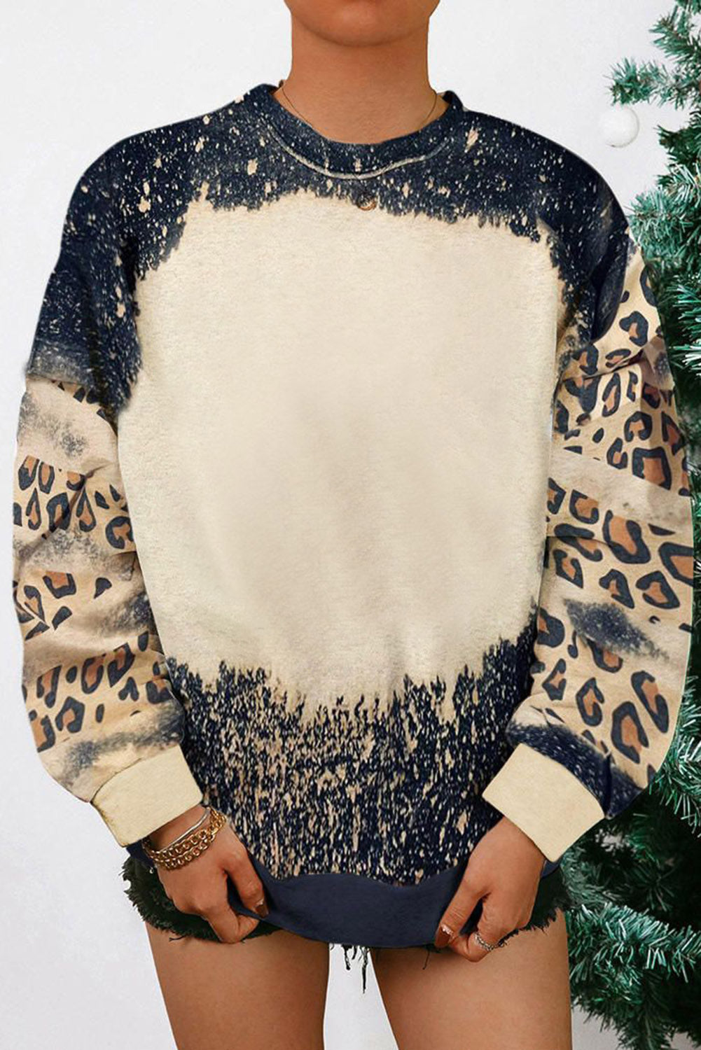 Blank Apparel - Fiery Red Tie Dye Leopard Drop Shoulder Sweatshirt
