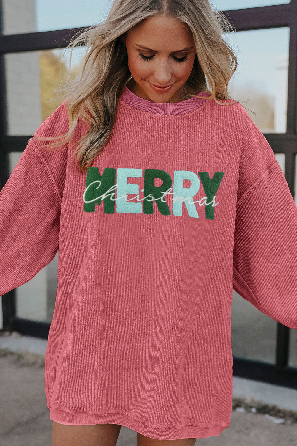 Racing Red MERRY Christmas Corded Pullover Sweatshirt