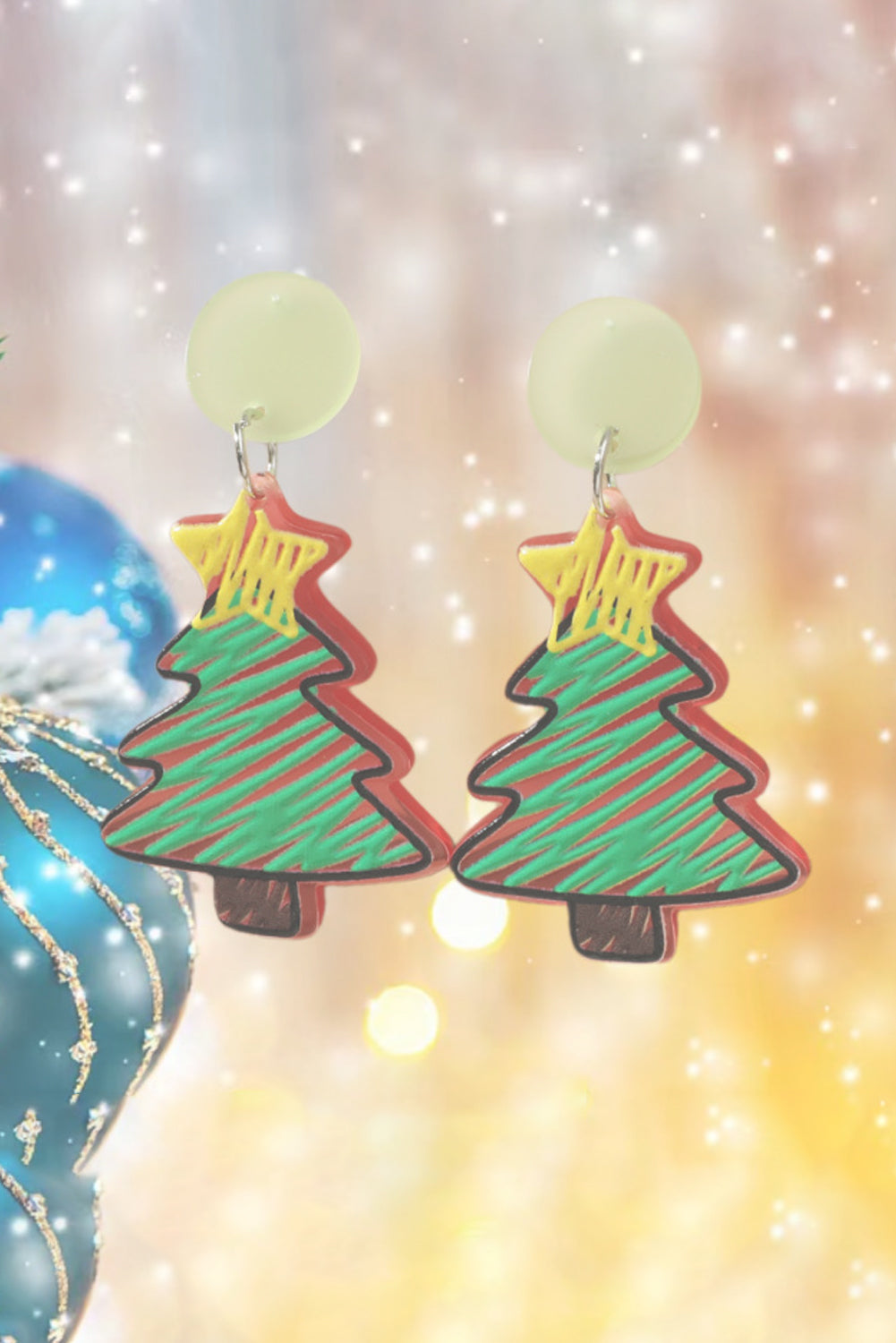 Fiery Red Christmas Tree Acrylic Stud Earrings
