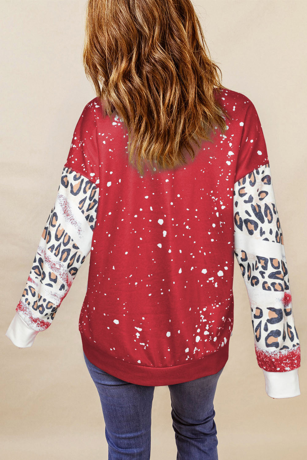 Blank Apparel - Fiery Red Tie Dye Leopard Drop Shoulder Sweatshirt