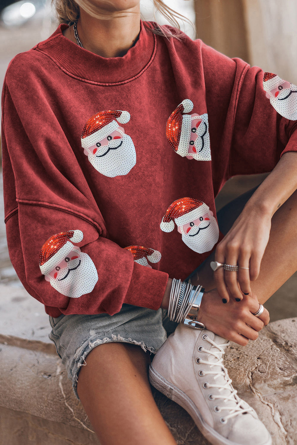 Ruby Sequined Santa Claus Christmas Fashion Sweatshirt