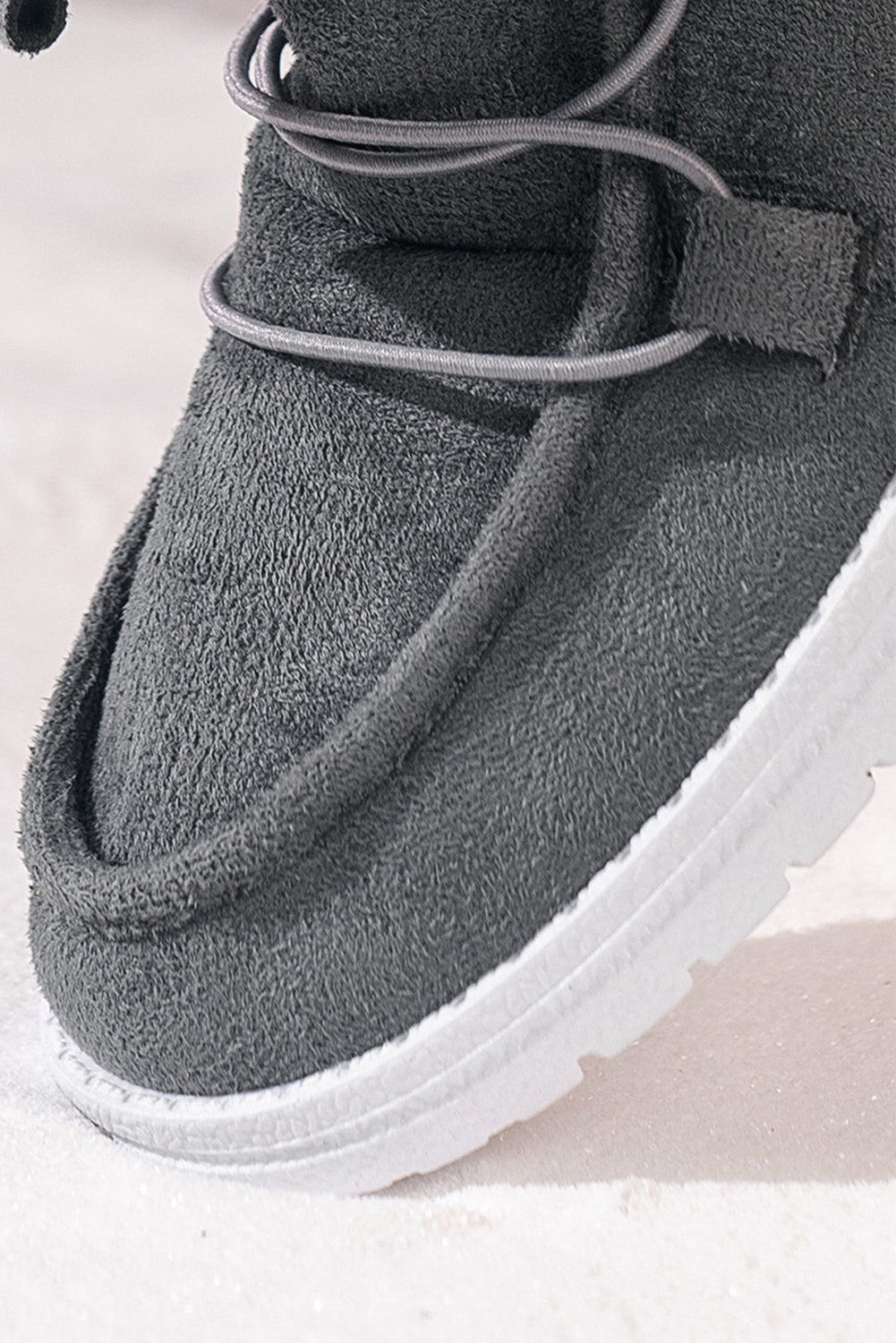 Black Suede Square Toe Plush Lined Drawstring Ankle Boots