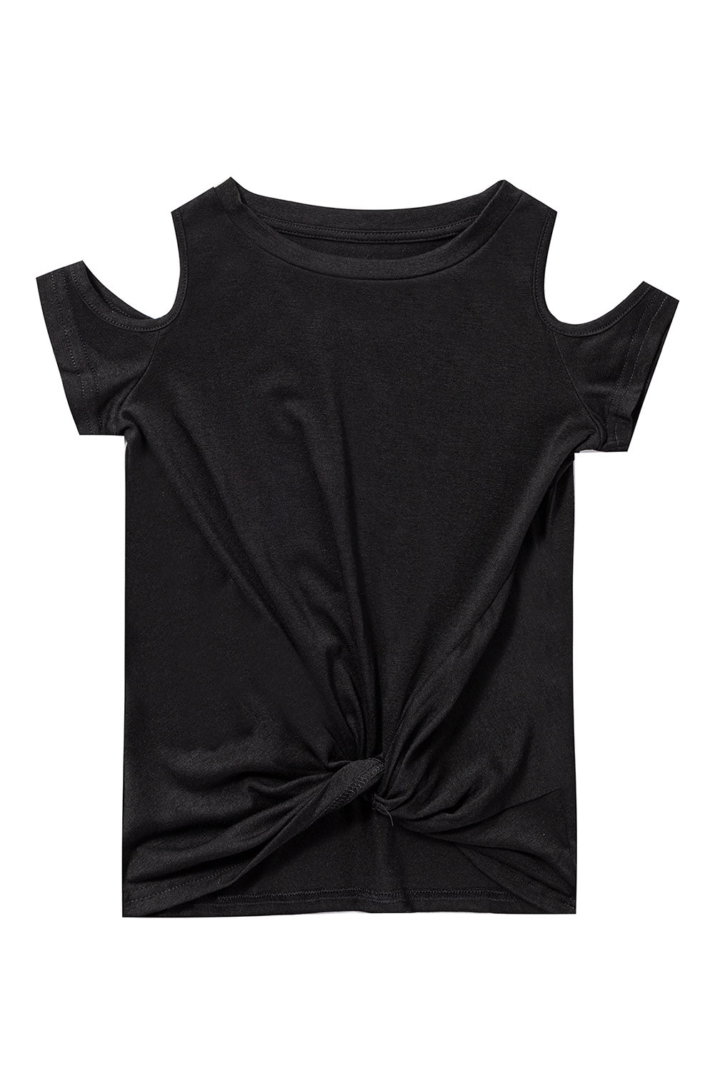 Black Cold Shoulder Twist Girls Short Sleeves Top