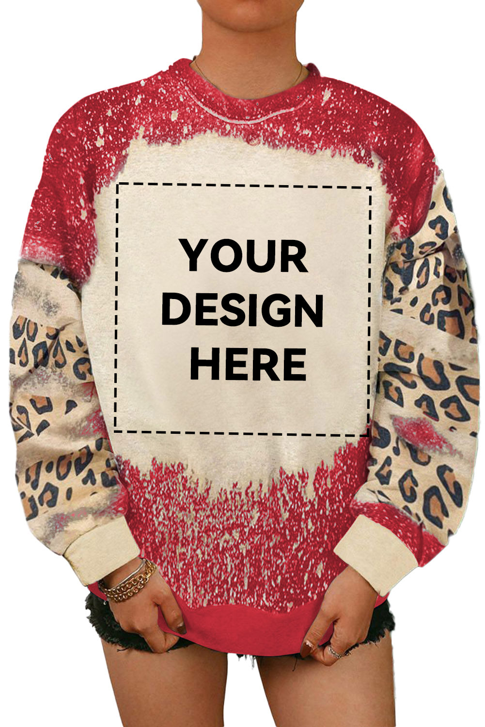 Blank Apparel - Fiery Red Tie Dye Leopard Drop Shoulder Sweatshirt
