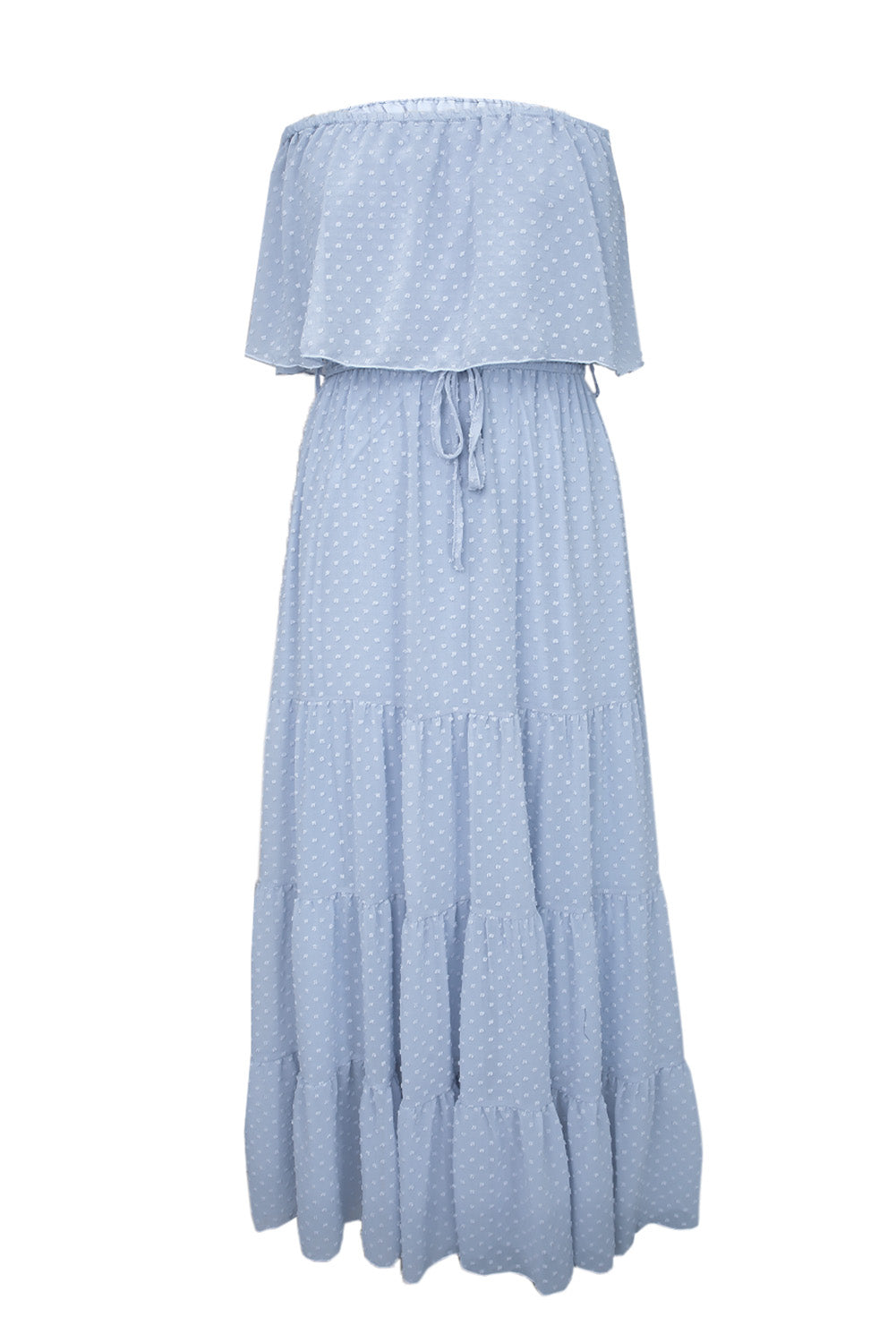 Sky Blue Yellow Yellow Off Shoulder Ruffle Swiss Dot Maxi Dress
