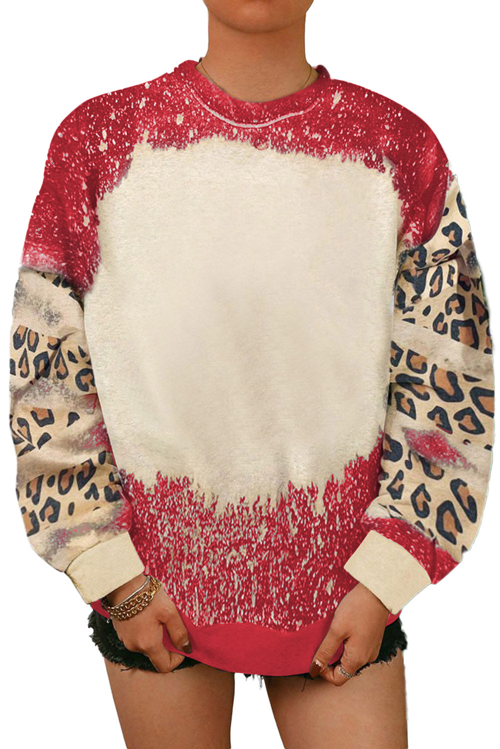 Blank Apparel - Fiery Red Tie Dye Leopard Drop Shoulder Sweatshirt