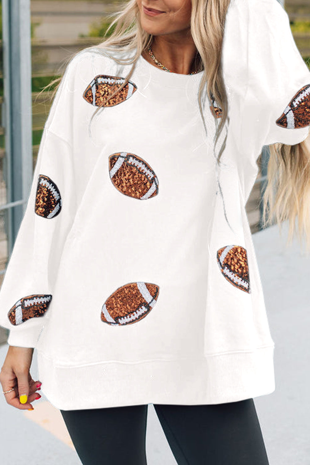 Black Sequin Rugby Graphic Pullover Sweatshirt