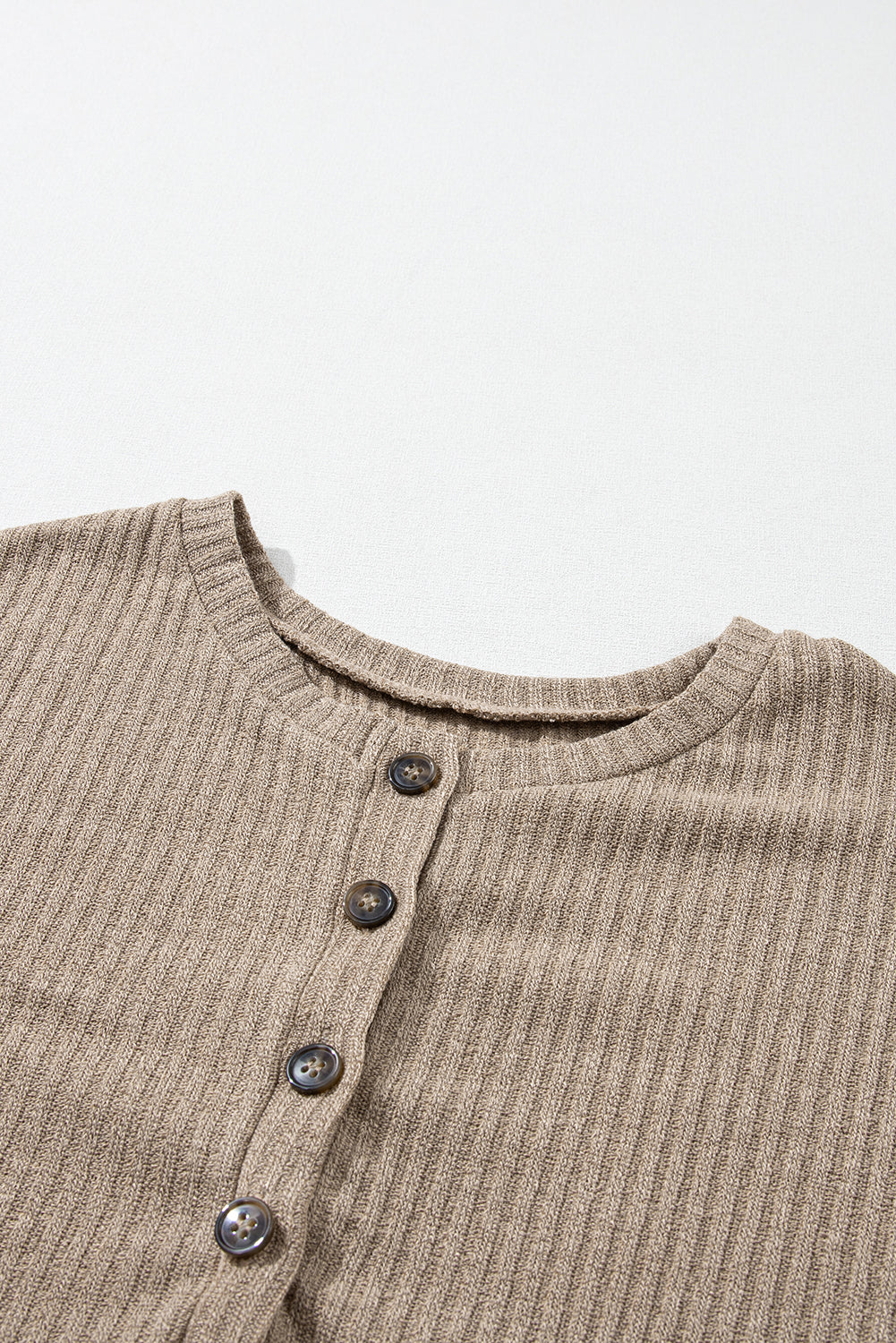 Jungle Green Rib Textured Henley Knit Top