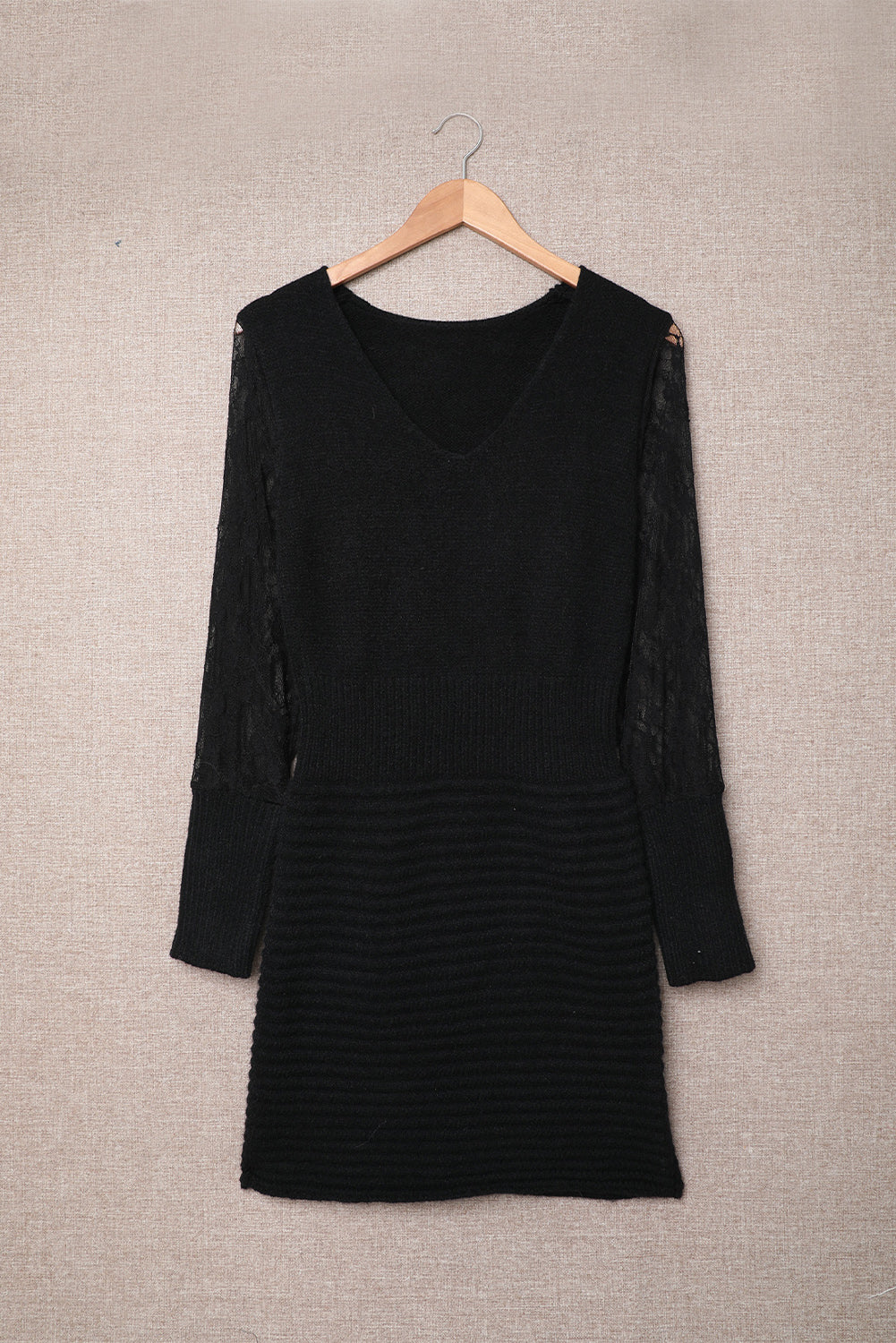 Black Lace Sleeve Patchwork Sweater Dress