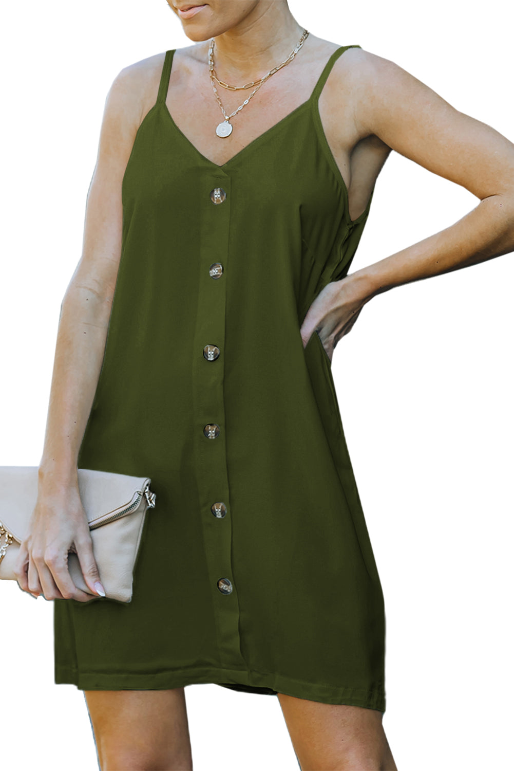 Green Buttoned Slip Dress