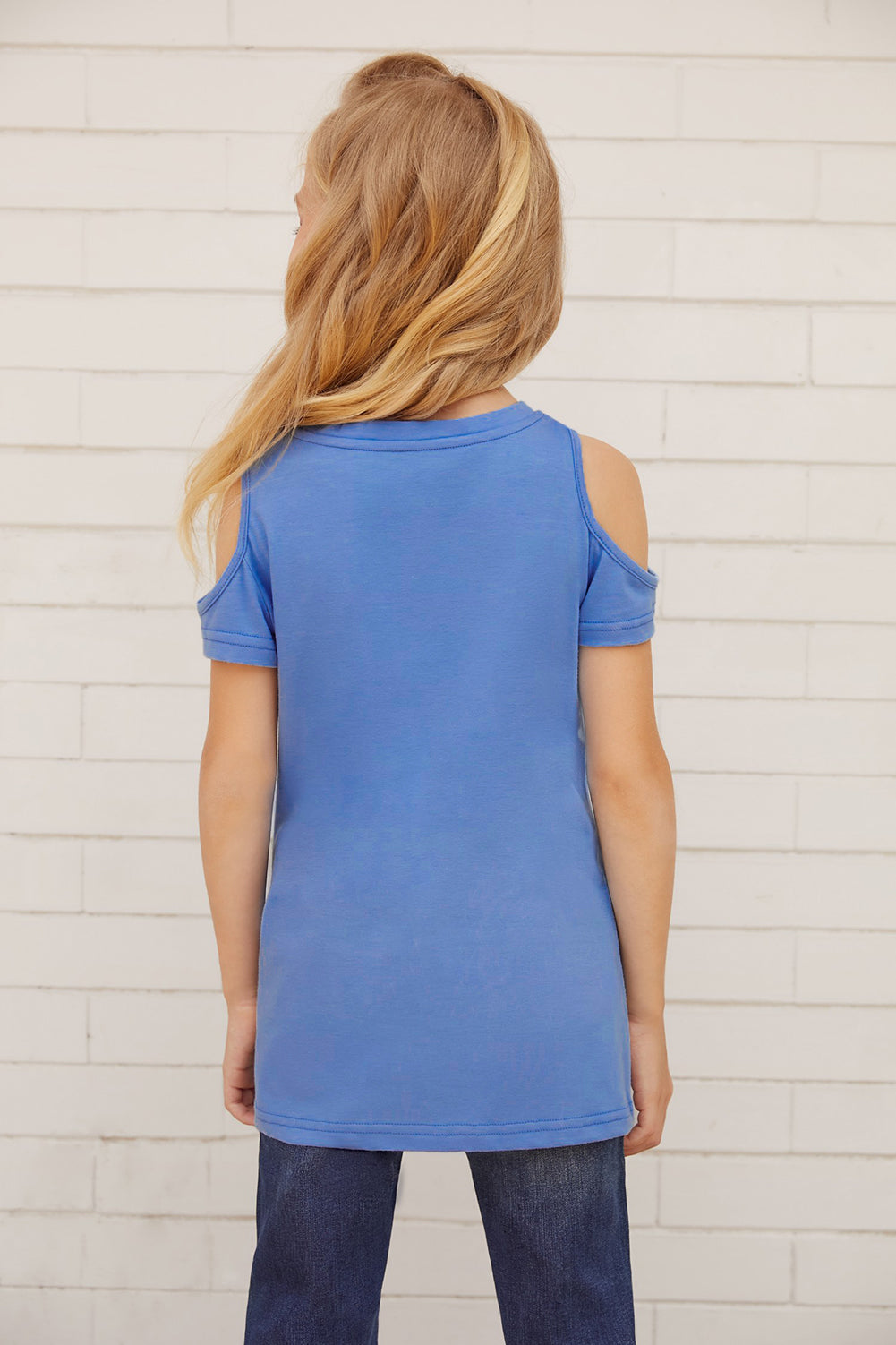 Black Cold Shoulder Twist Girls Short Sleeves Top