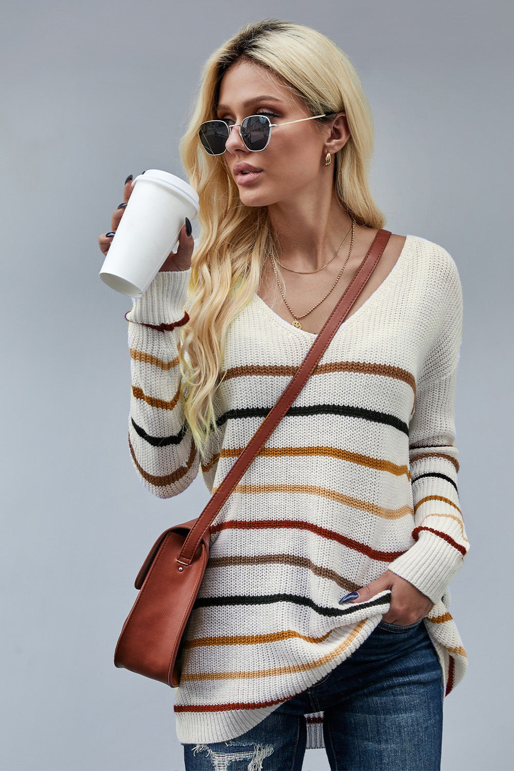 Blue Striped Knit Sweater