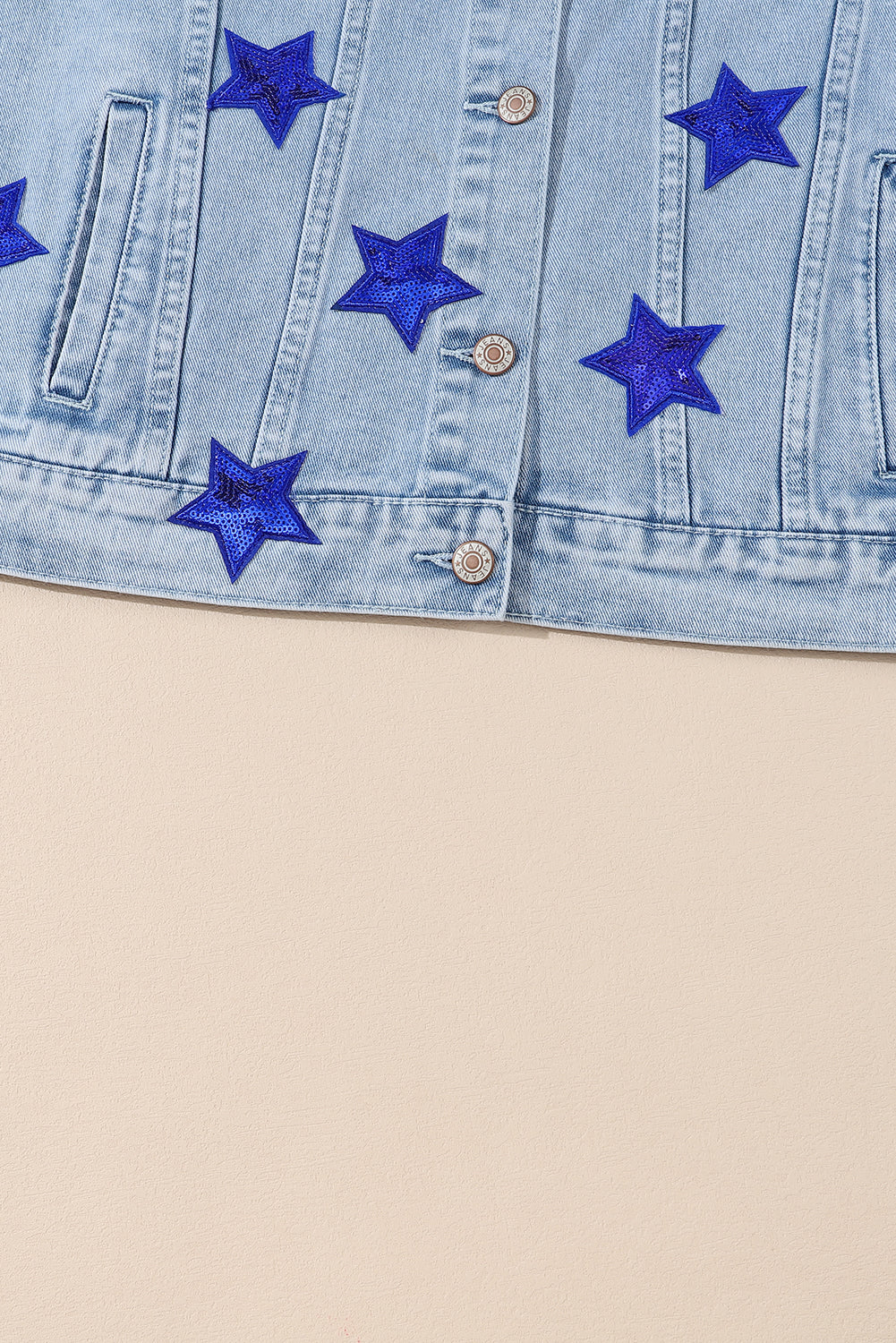 Light Blue Sequin Star Flap Pocket Denim Jacket