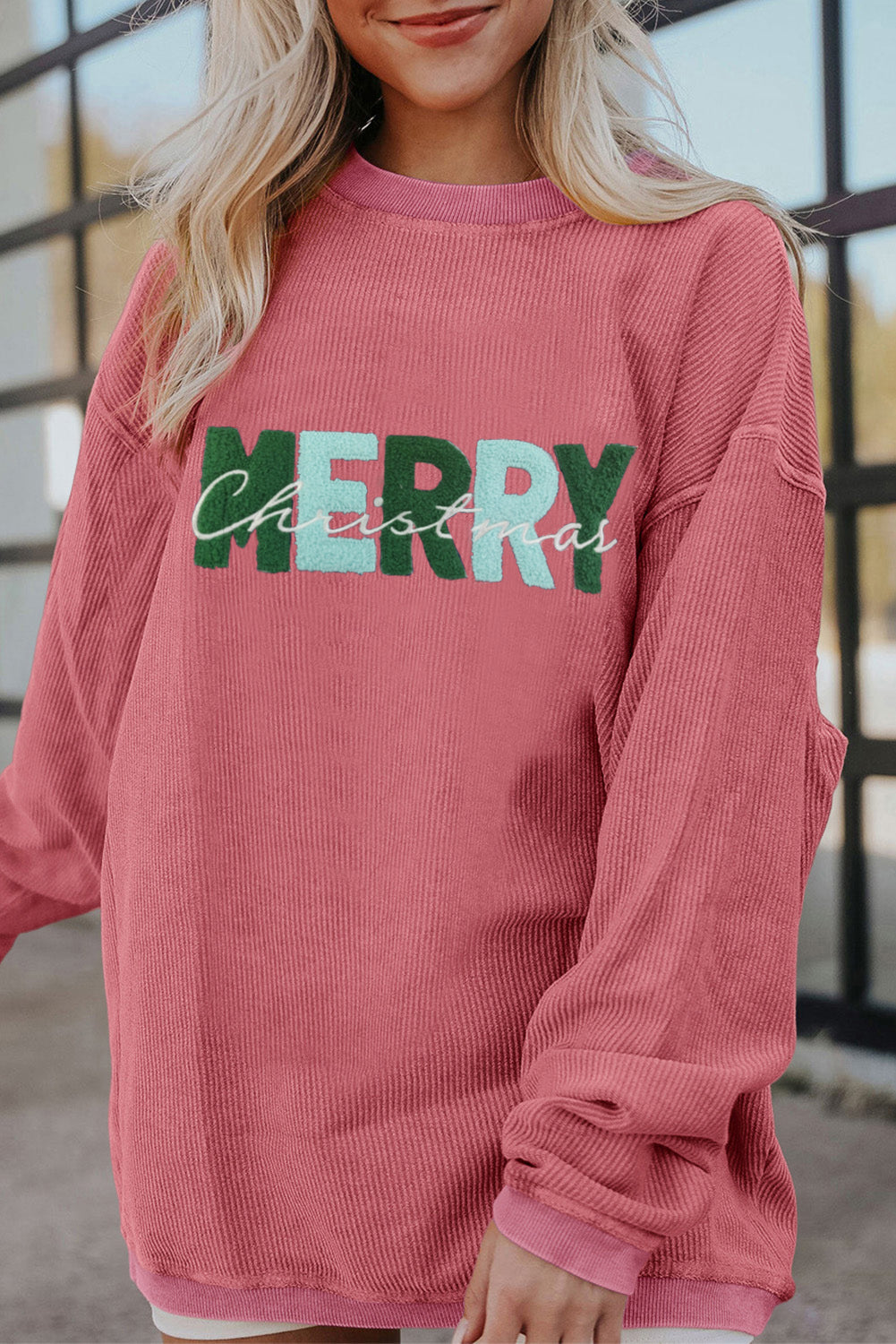 Racing Red MERRY Christmas Corded Pullover Sweatshirt