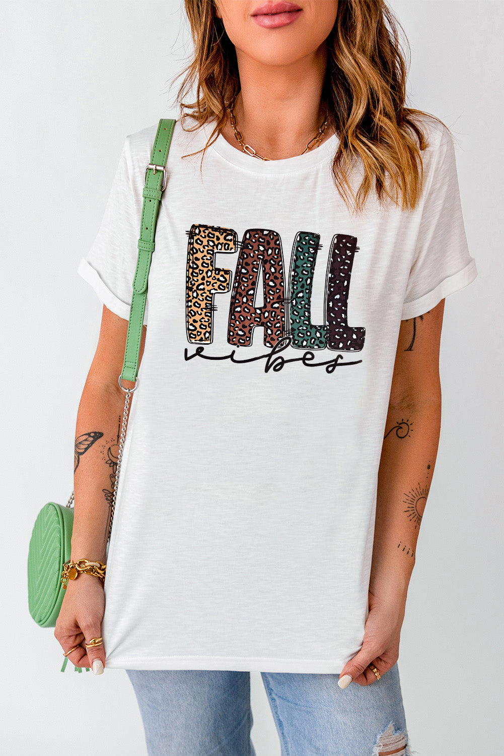 FALL Vibe Leopard Print Crew Neck T Shirt
