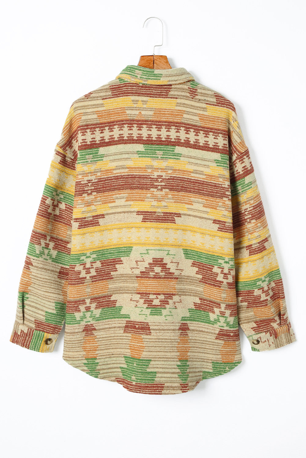Western Aztec Print Button Flap Pocket Shacket