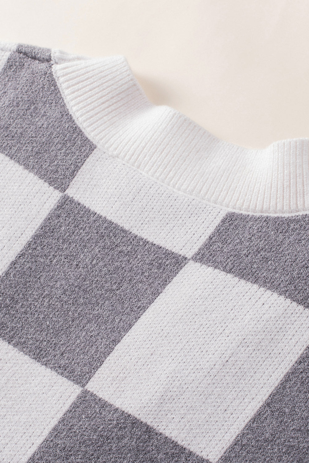 Brown Contrast Checkered Print Button Up Sweater Cardigan