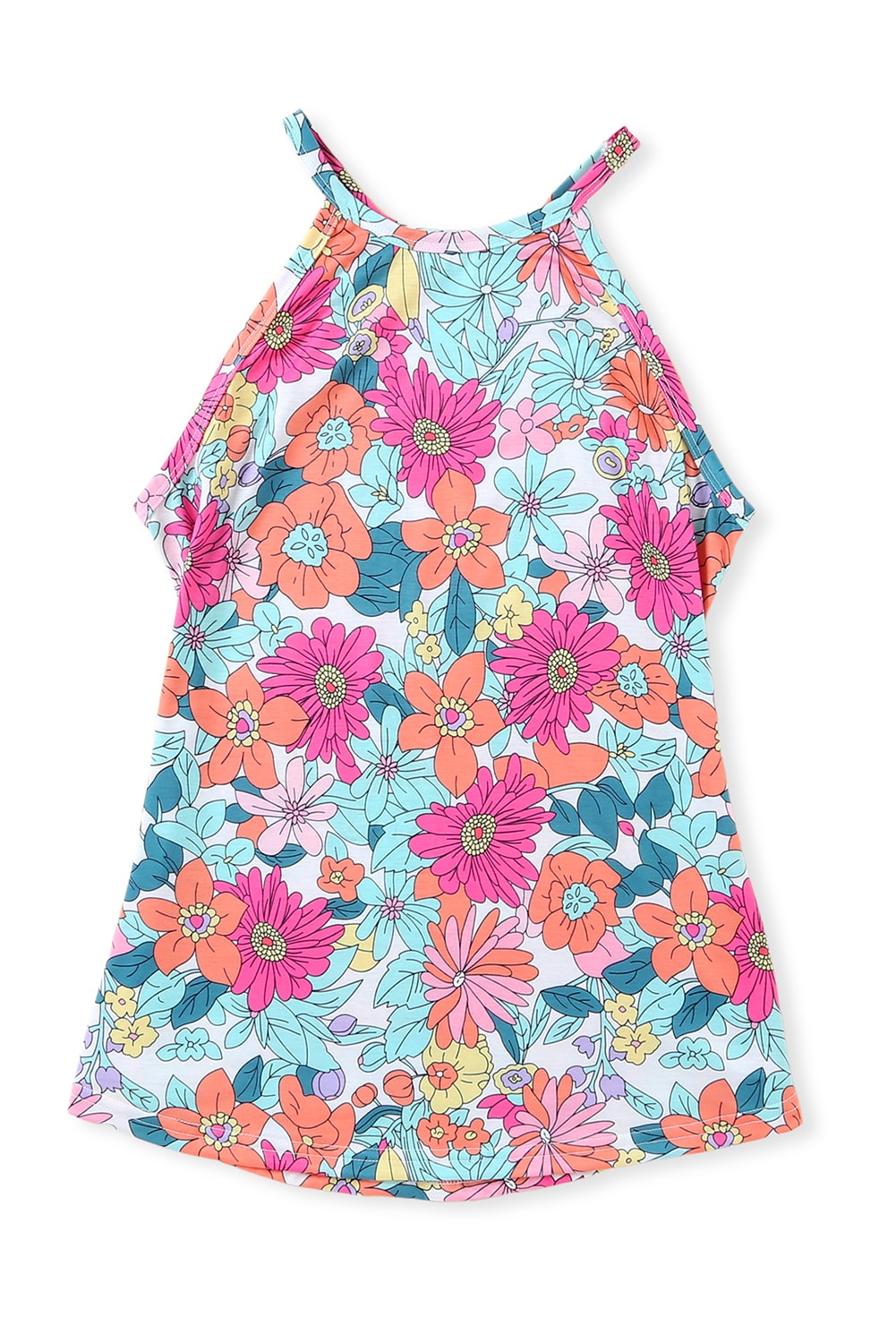Blue Multicolor Floral Print Sleeveless Tank Top