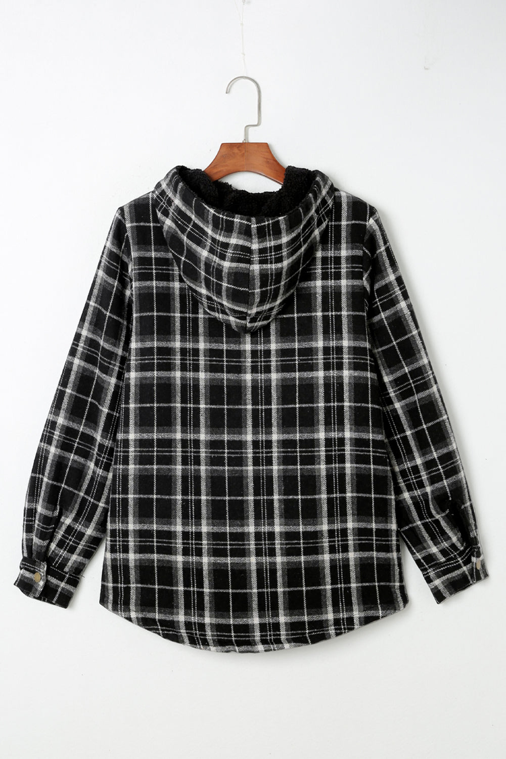 Blue Plaid Pattern Sherpa Lined Hooded Shacket