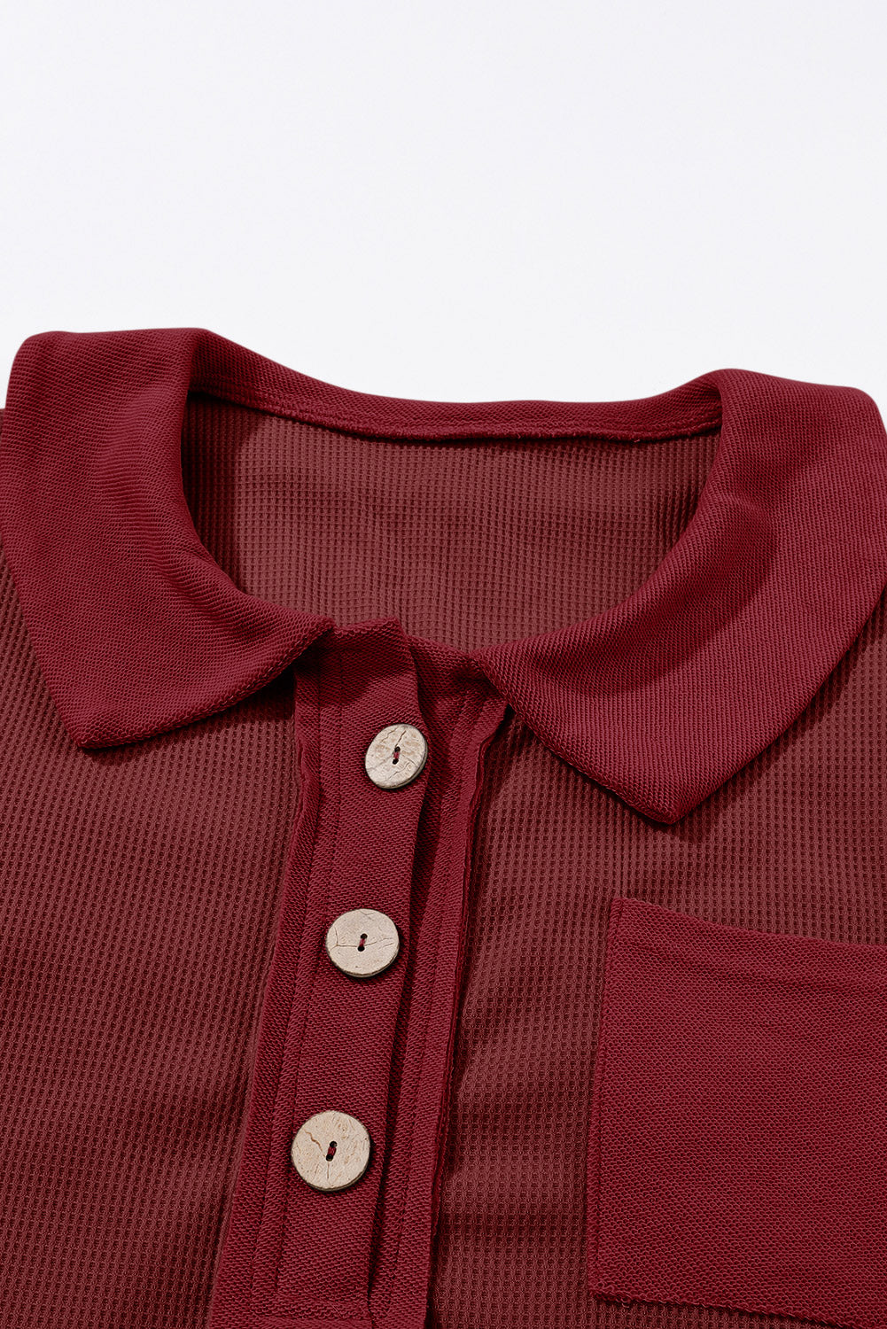 Black Waffle Knit Buttoned Long Sleeve Top