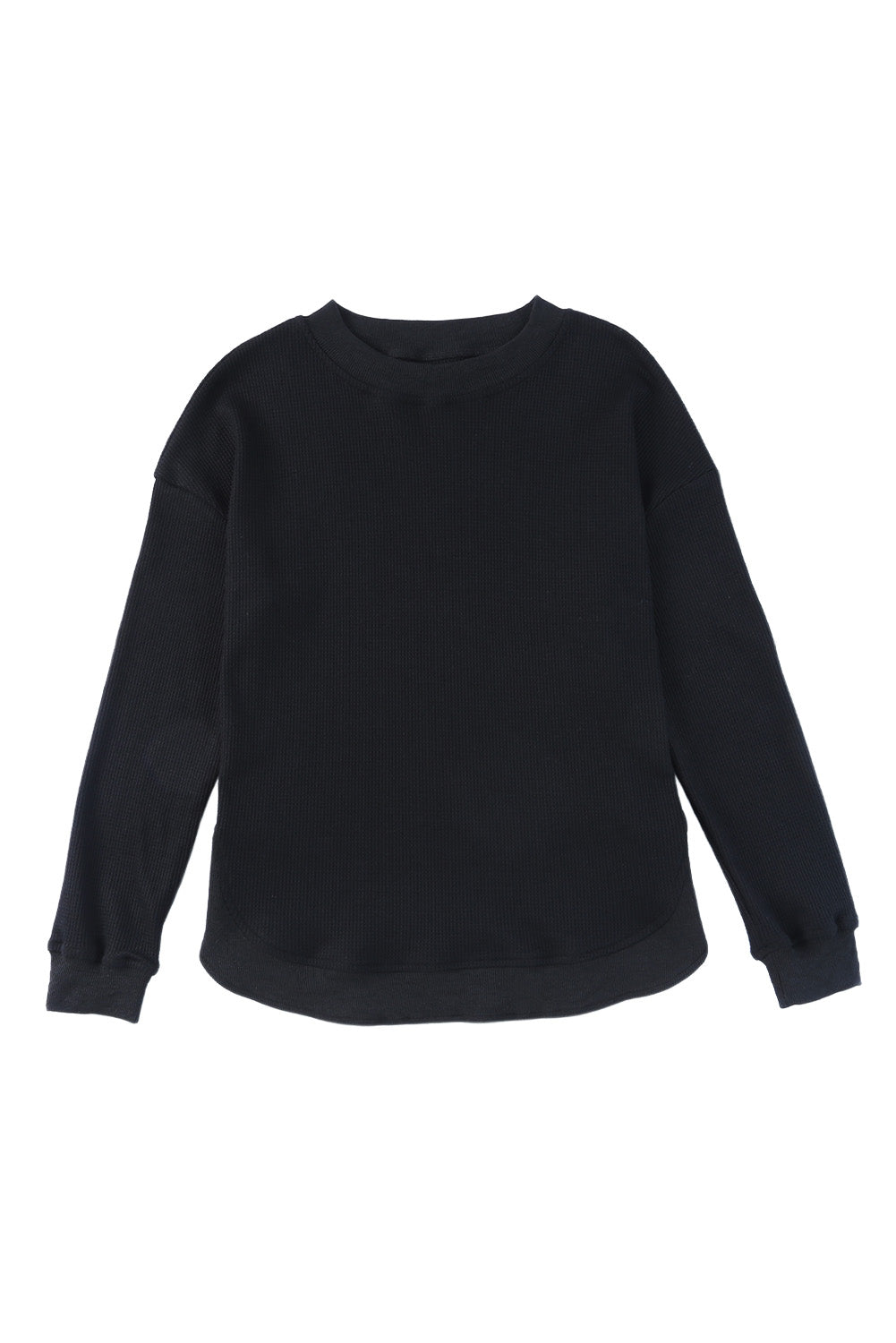 Apricot Crew Neck Ribbed Trim Waffle Knit Top