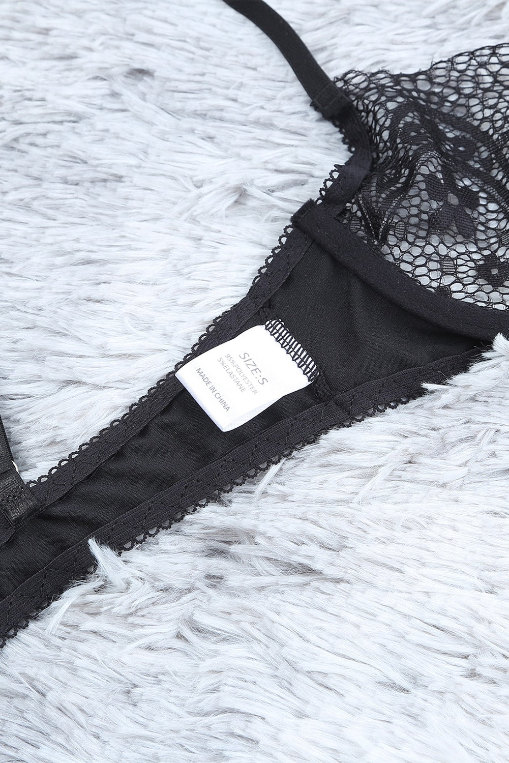 Black Sheer Lace Bra and Panty Set with Garter Belts