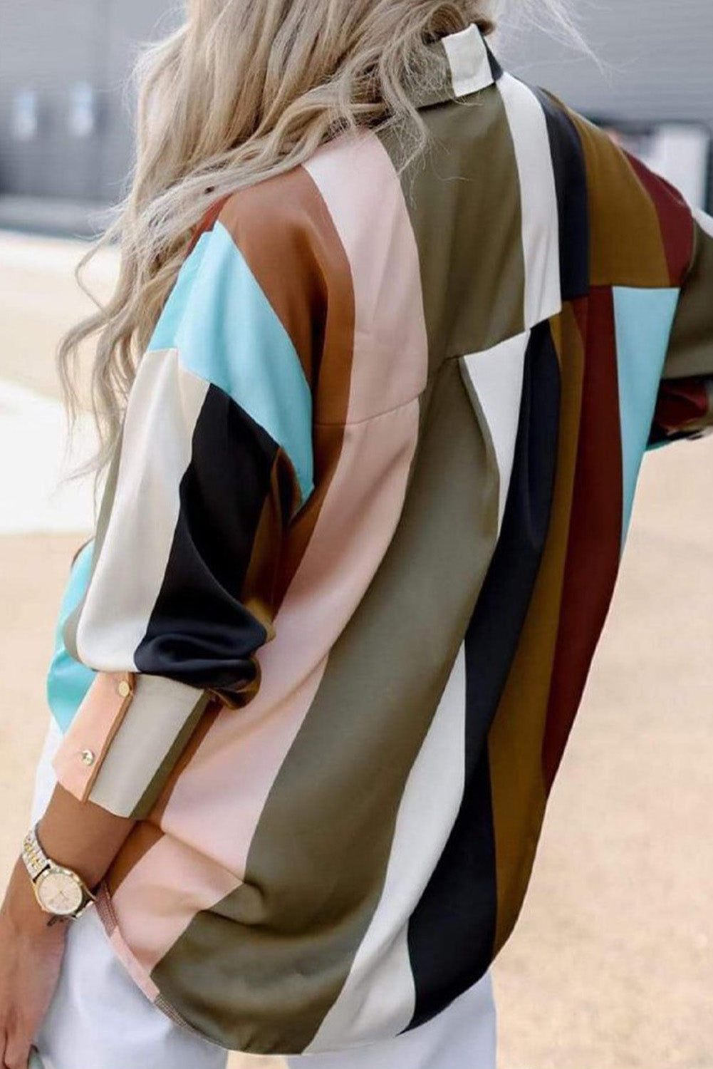 Multicolor Stripe Color Block Oversized Long Sleeve Shirt