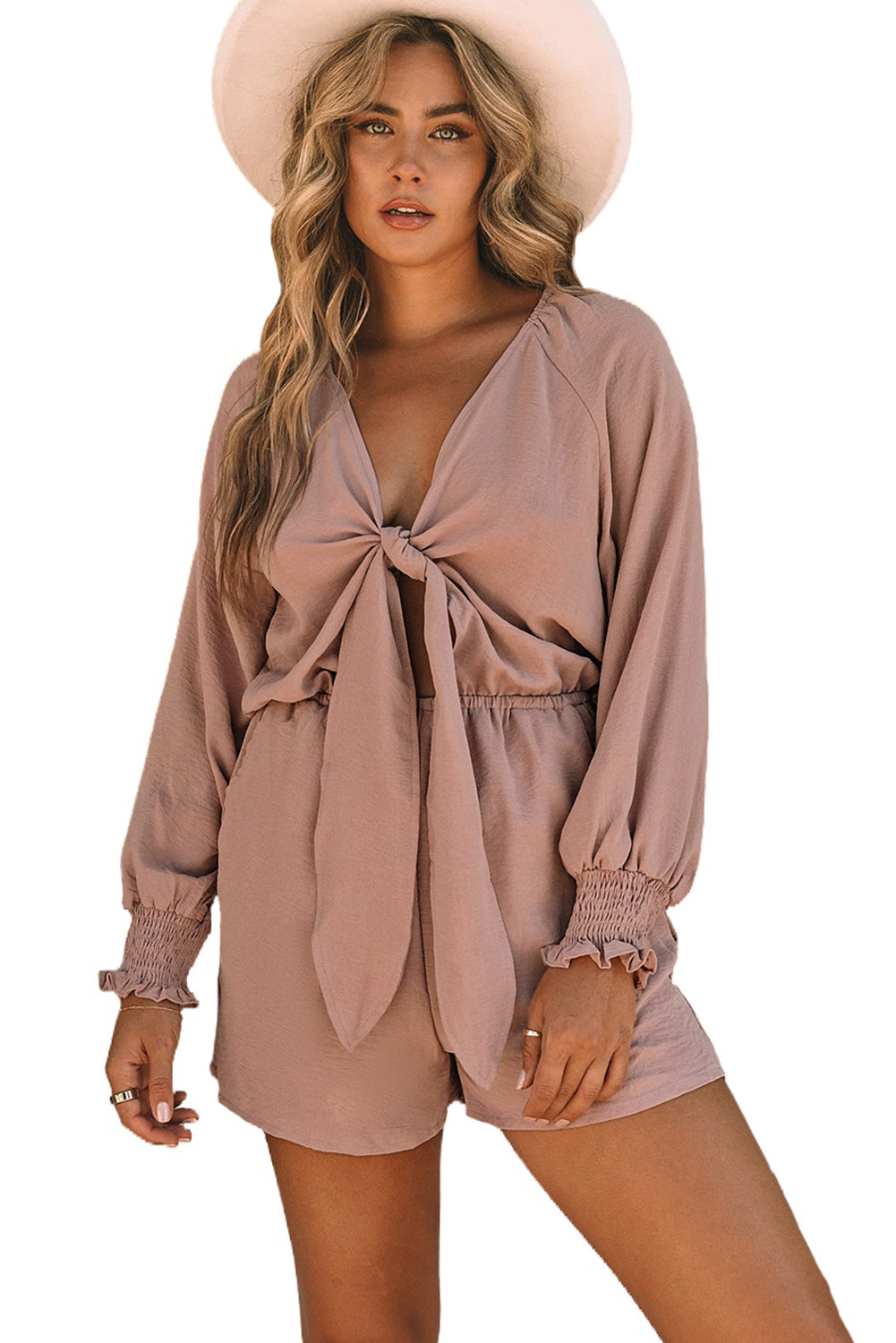 Tie Knot Puff Long Sleeve Romper