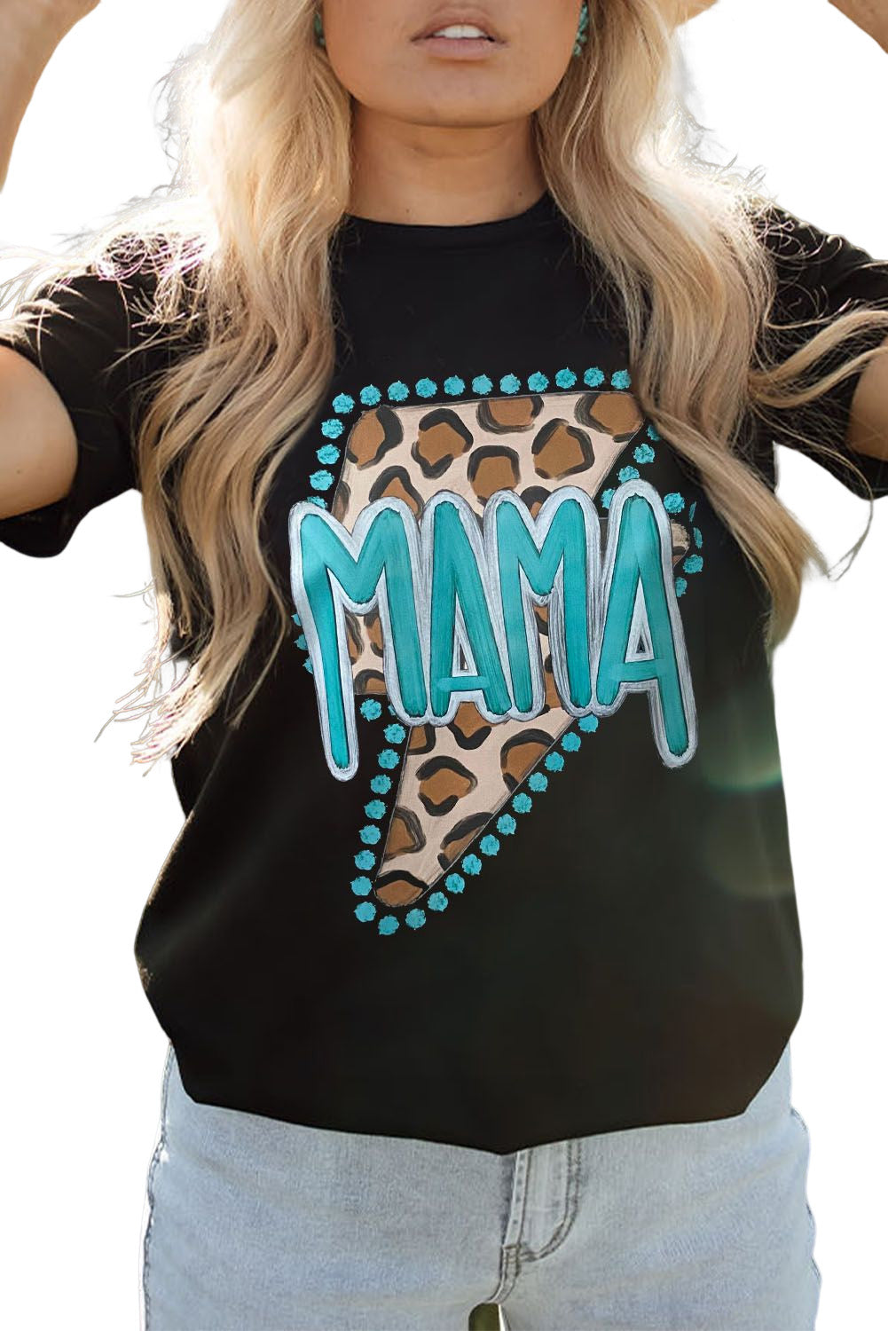 Western Fashion MAMA Leopard Lightening Graphic Tee