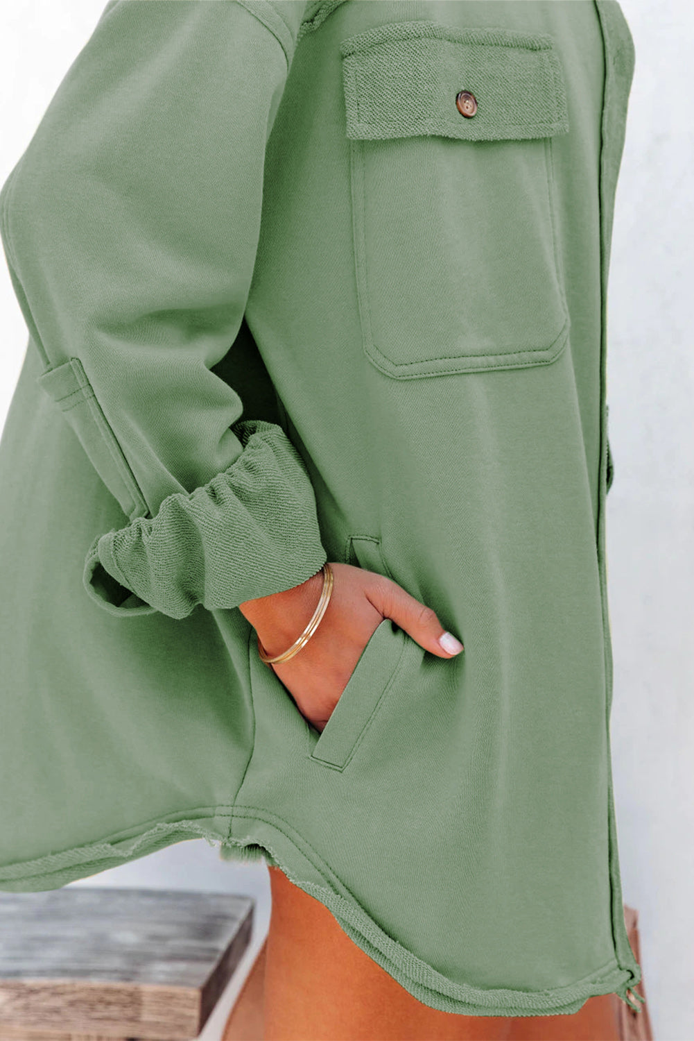 Buttoned Long Sleeve Pocketed Shirt Jacket