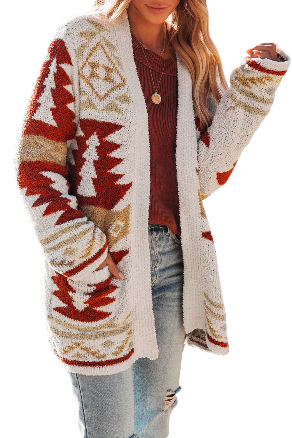 Khaki Moraga Pocketed Aztec Cardigan