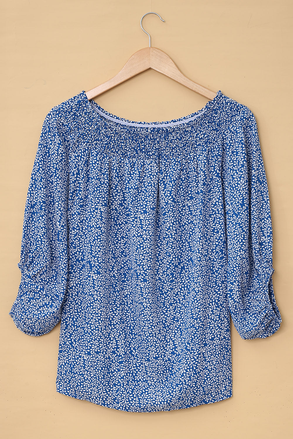 Off Shoulder Floral Print Lantern Sleeve Blouse