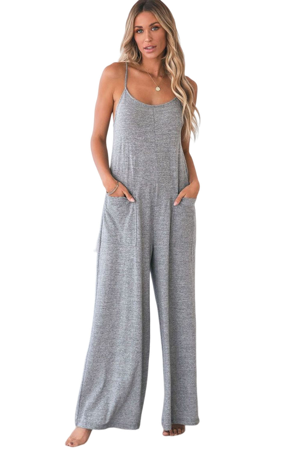 Loose Fit Side Pockets Spaghetti Strap Wide Leg Jumpsuit