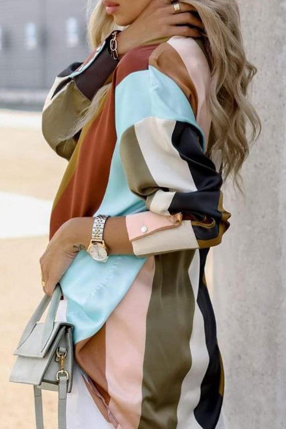 Multicolor Stripe Color Block Oversized Long Sleeve Shirt