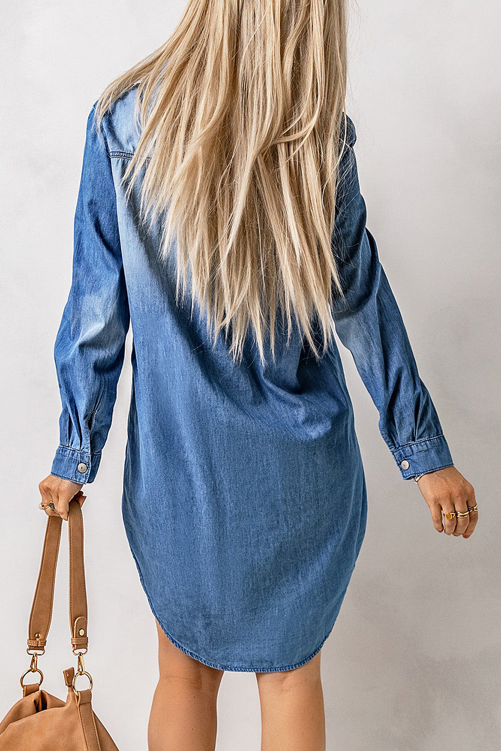 Flap Pockets Snap Button Denim Mini Dress