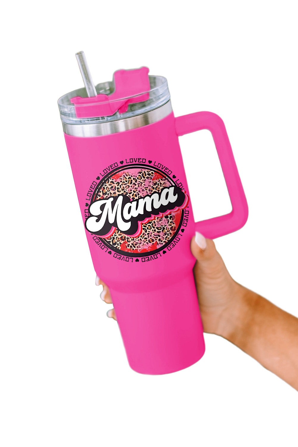 Mama Leopard Print Stainless Steel Insulate Cup with Handle 40oz